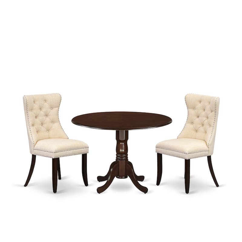 East West Furniture Dining Table Set Includes a Round Kitchen Table and Padded Chairs, Mahogany (Pieces Options)