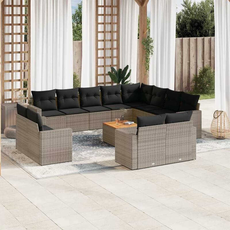 vidaXL Patio Sofa Set with Cushions Outdoor Furniture 13 Piece Poly Rattan - 21.7 x 21.7 x 14.6 - Gray