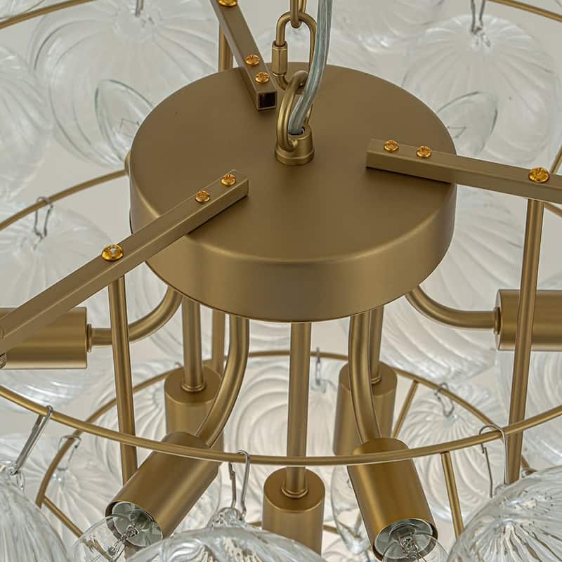 Modern Bubble Swirled Glass Globe Chandelier - Brushed Brass 27in