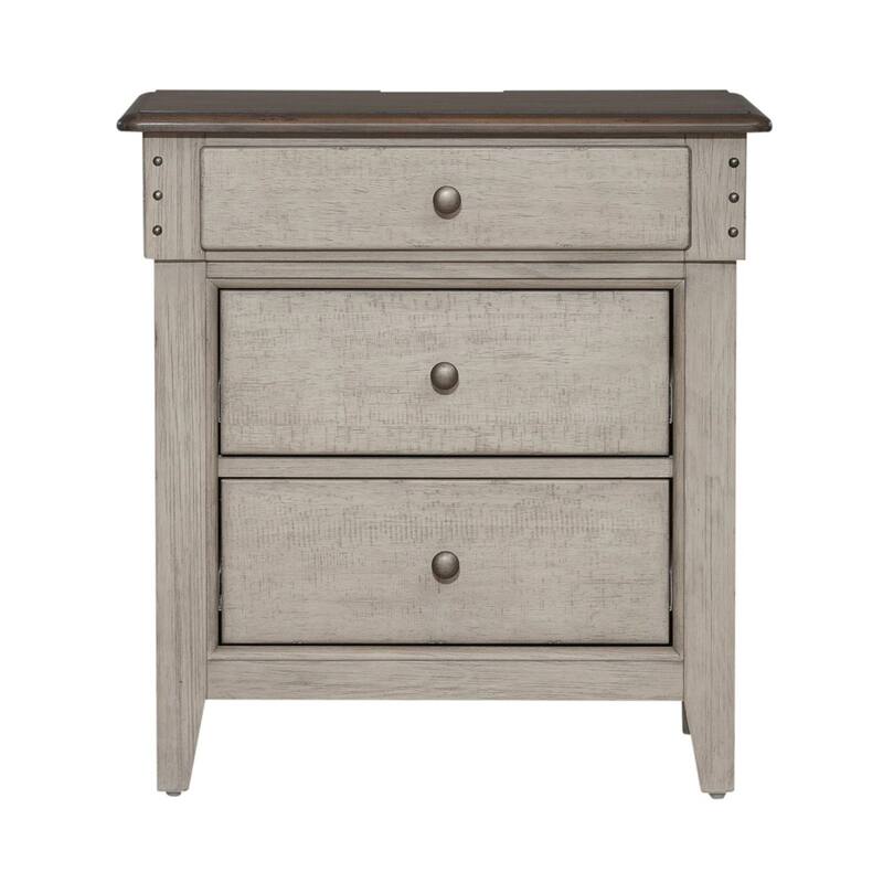 Ivy Hollow Weathered Linen 3-Drawer Night Stand with Charging Station