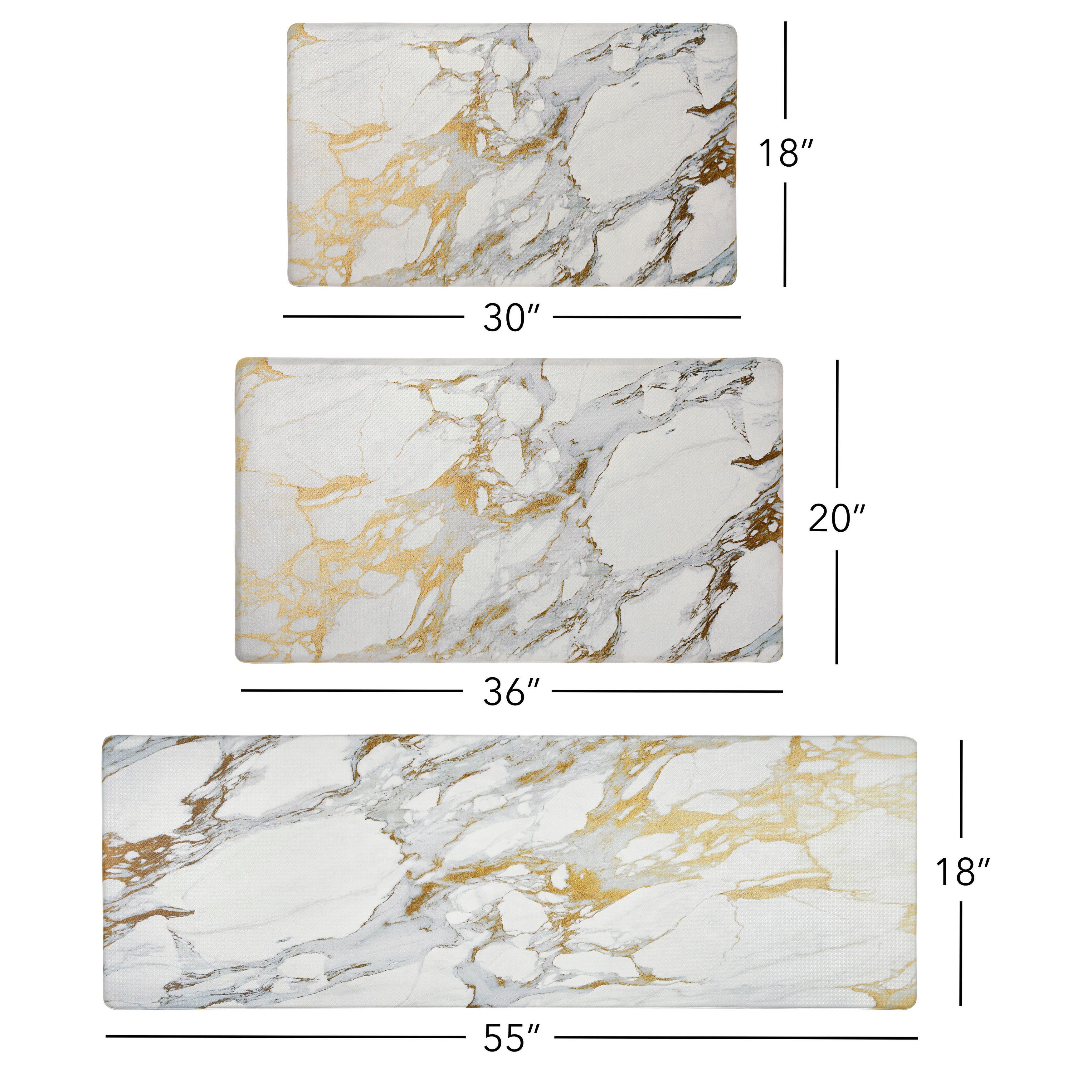 White Gold Yellow Marble Set of 2 Modern Cushioned Anti Fatigue