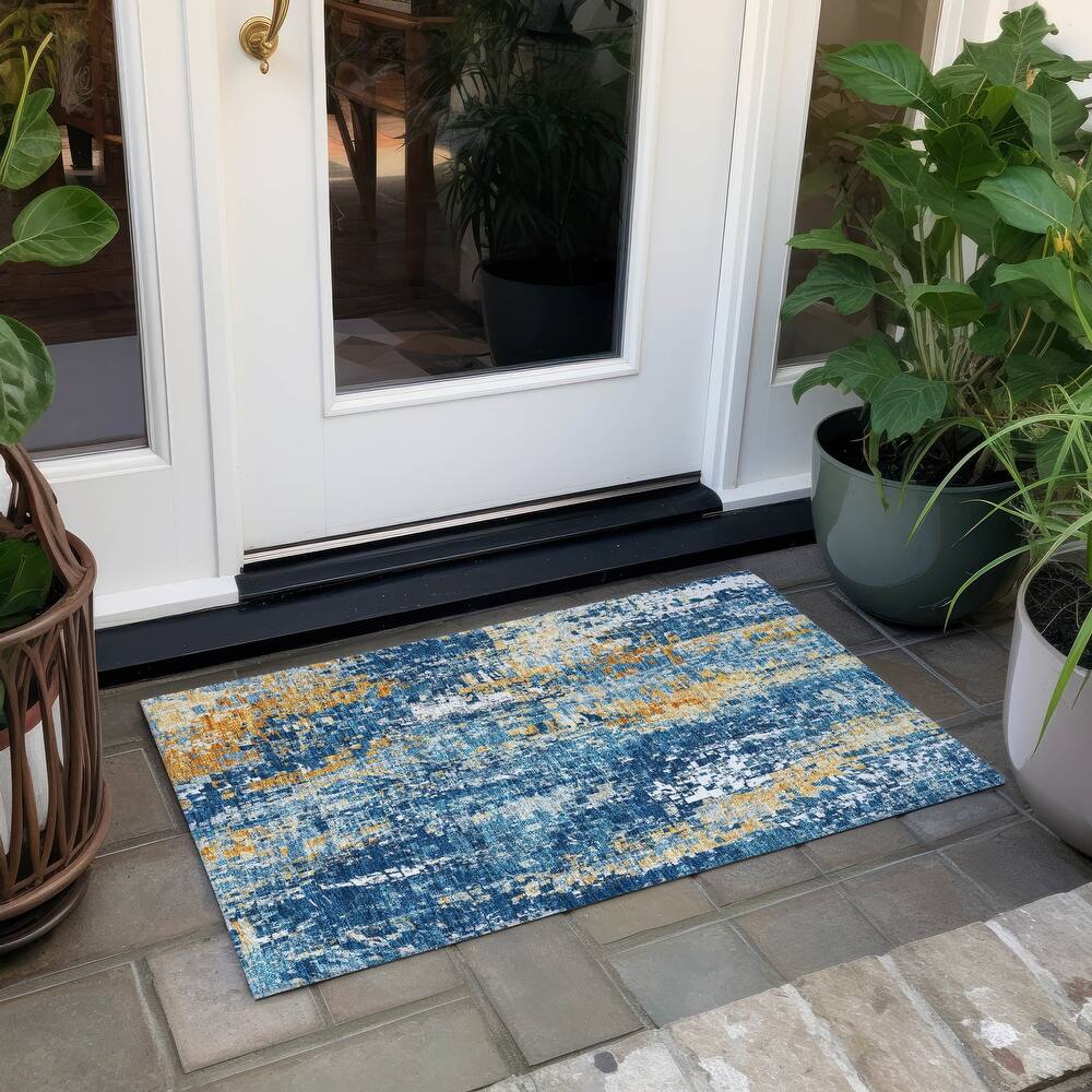 Machine Washable Indoor/ Outdoor Abstract Pixels Chantille Rug