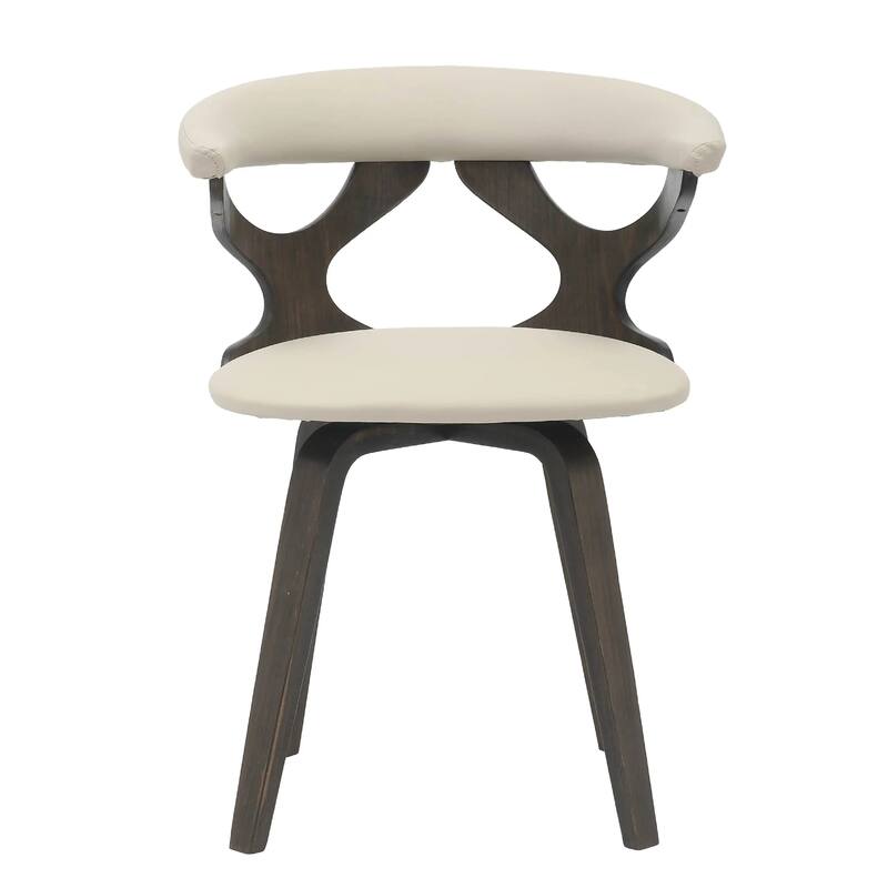 Klyne Leather Dining Chair with Poplar Wood Frame - Mid-Century Wooden Accent Chair with Swivel Base Set of 4