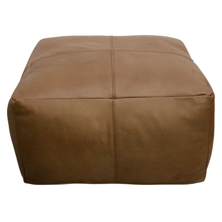 HomeRoots 22" Brown Genuine Leather Pouf Ottoman