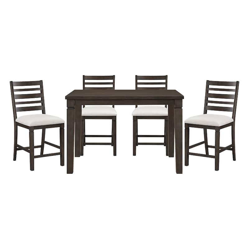 Dark Espresso Finish Counter Height Dining Furniture Set Extendable Table Upholstered Bench Chairs - 5pc Set