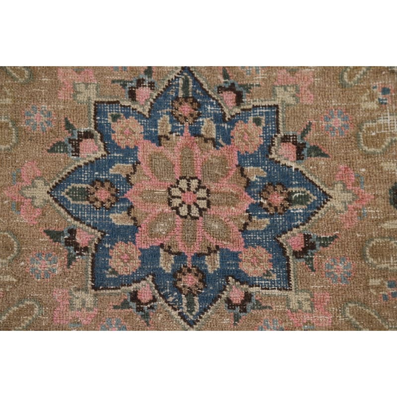 Distressed Pink Mashad Persian Antique Rug Hand-Knotted Wool Carpet - 9'8" x 12'5"