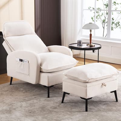 HOMYKA Upholstered Lounge Accent Chairwith Adjustable Backrest Storage Ottoman
