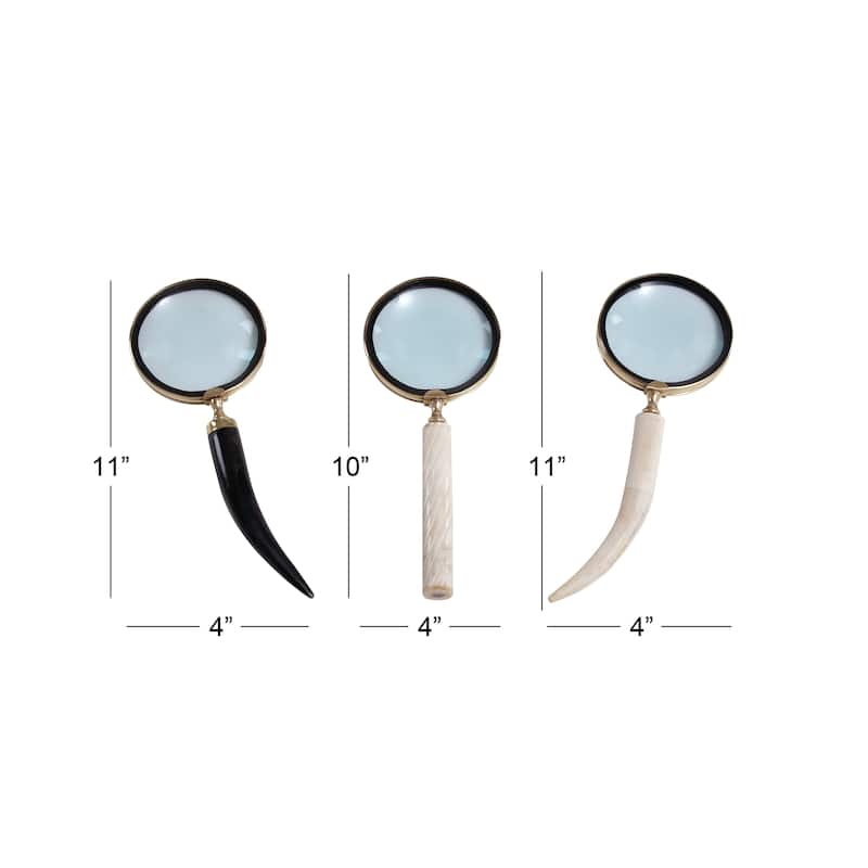 Metal Magnifying Glass with Bone Handles - Set of 3 Black - CosmoLiving by Cosmopolitan - 11"W x 4"L x 4"H