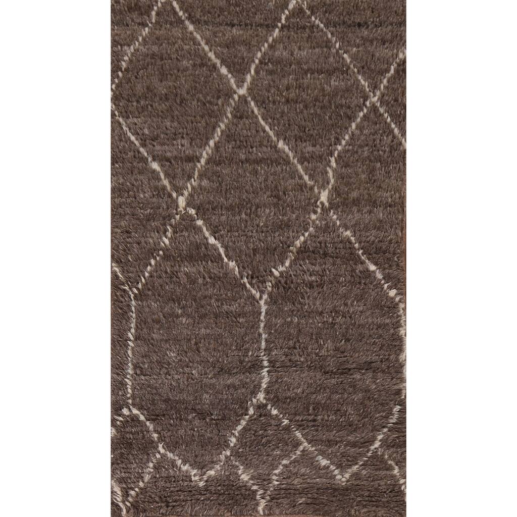 Brown Trellis Geometric Moroccan Oriental Rug Hand-knotted Wool Carpet - 2'3" x 4'2"