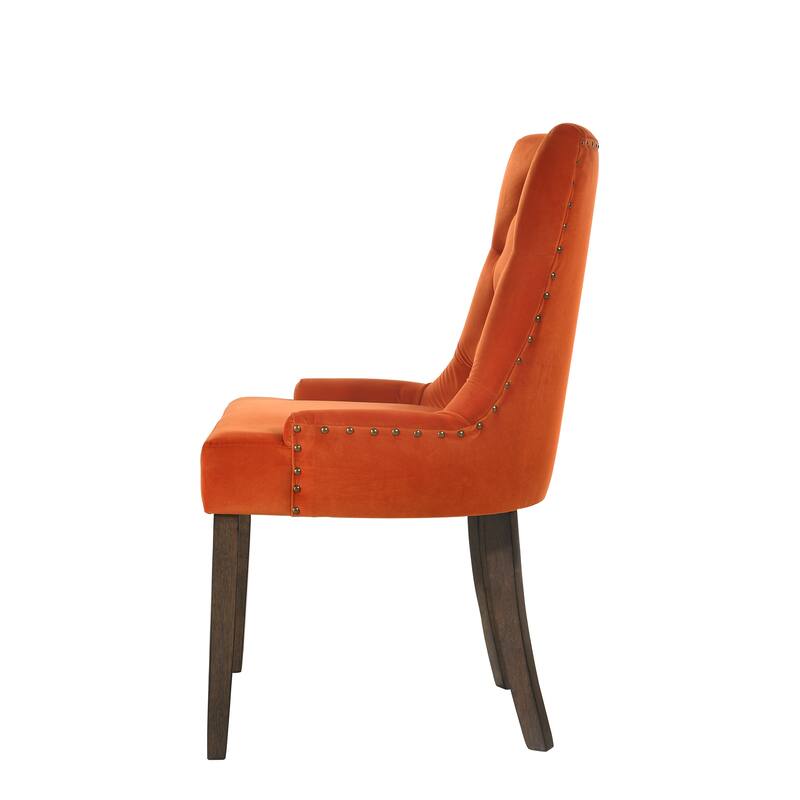 Side Chair, Orange Velvet & Espresso Finish