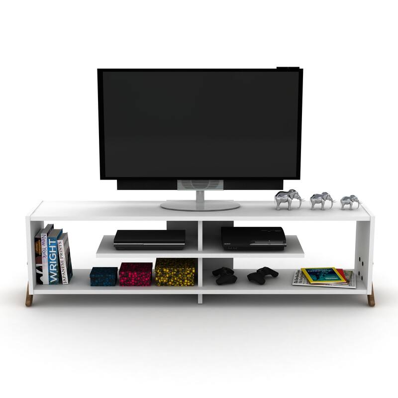 FurnisHome Store Mid Century Modern Tv Stand 4 Shelves Open Storage Wood Legs