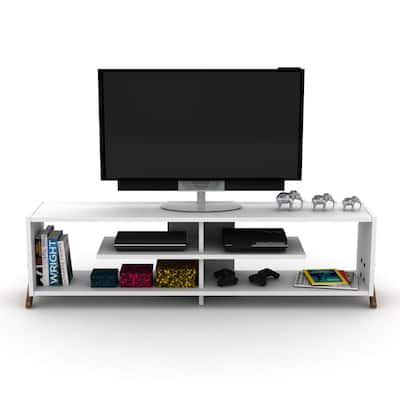 FurnisHome Store Mid Century Modern Tv Stand 4 Shelves Open Storage Wood Legs
