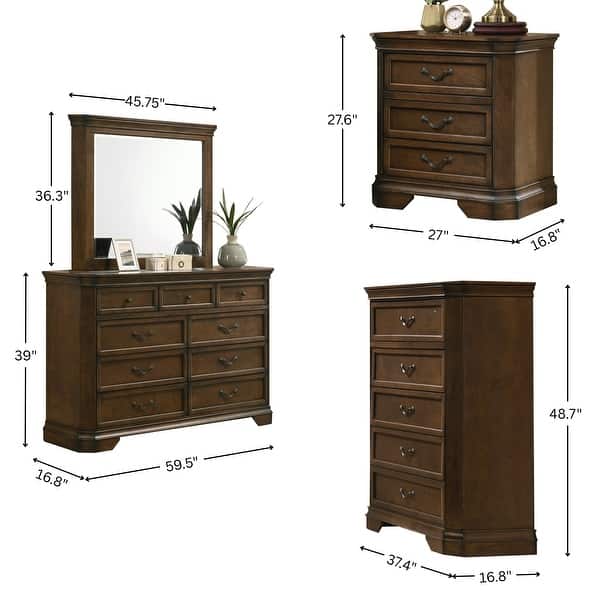 dimension image slide 2 of 8, Roundhill Furniture Maderne Traditional Wood Panel Bed with Dresser, Mirror, Nightstand, Chest