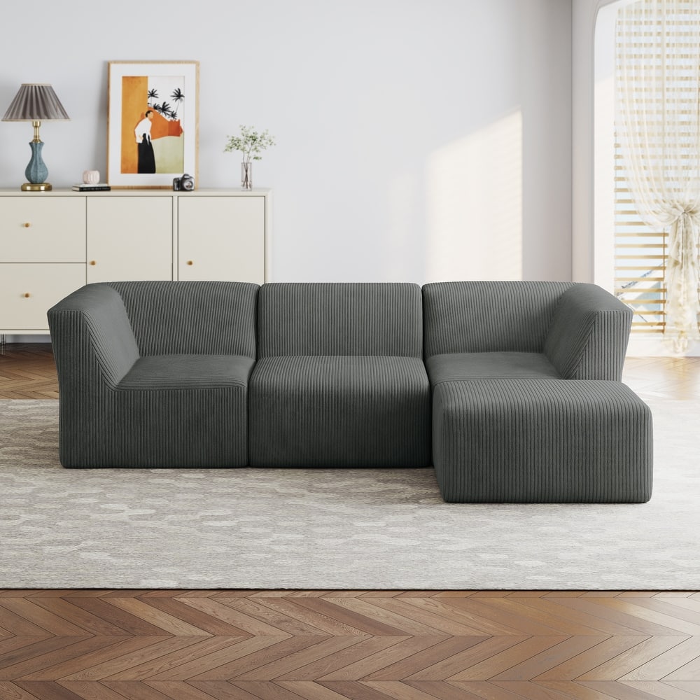 Modular Corduroy Foam Sectional Sofa With Ottoman - No Assembly, Flexible Layout