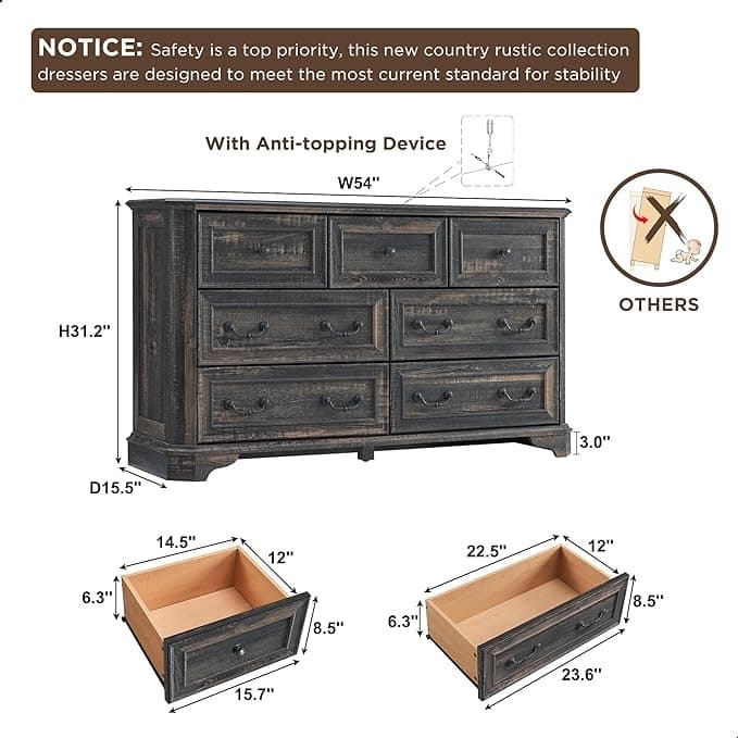 Farmhouse Drawers Dresser, Wood Chest of Drawers, Dressers Organizer