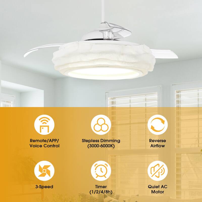 52" Coastal White Metal Fandelier Smart Ceiling Fans with Lights and Remote, App Control, Voice Control