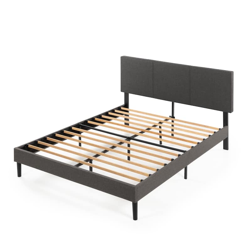 Priage by ZINUS Grey Upholstered Platform Bed Frame with Sustainable Bamboo Slats