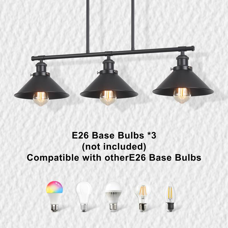 Starsky 3-Ligh Mid-Century Modern Cone Linear Kitchen Island Chandelier