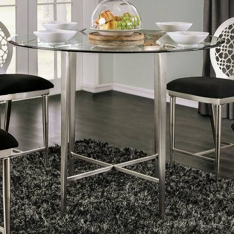 Furniture of America Shelley Glass/ Silver Steel 48-inch Counter Height Table