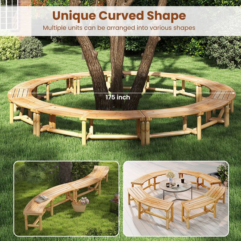 Gymax 2PCS Patio Curved Bench for 2-3 People Outdoor Loveseat for