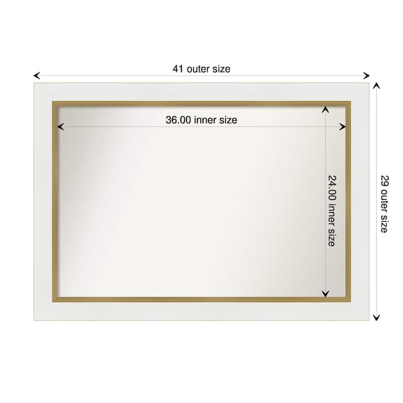 Non-Beveled Bathroom Wall Mirror - Eva White Gold Frame - 41 x 29 in - Eva White Gold