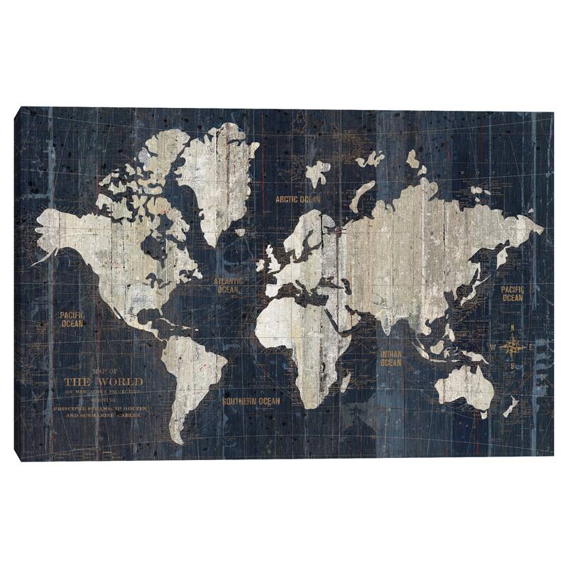 World Map Blue by Wild Apple Portfolio Canvas Art Print