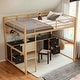 preview thumbnail 1 of 26, Full Size Metal Loft Bed with Desk, Cabinets, Drawers and socket, Gold Gold