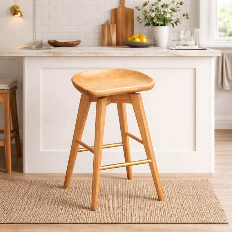Bali Backless Wood Swivel Barstool