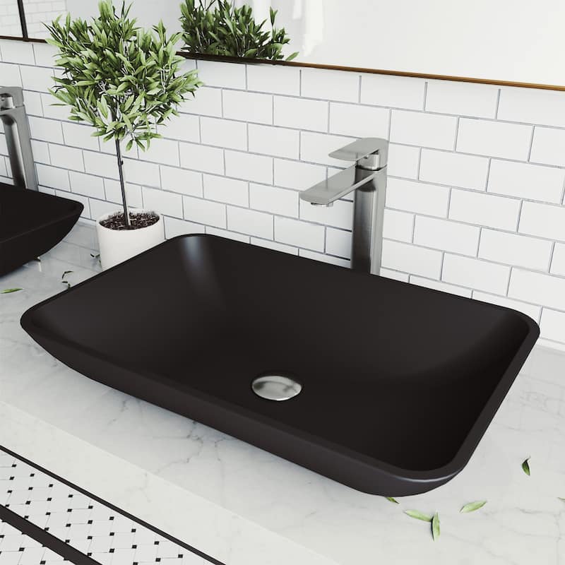 Vigo Hadyn 22" Rectangular Glass Vessel Bathroom Sink - Black MatteShell