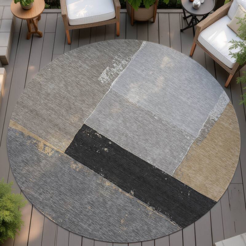 Machine Washable Indoor/ Outdoor Abstract Kraig Chantille Rug - Gray - 8' x 8'