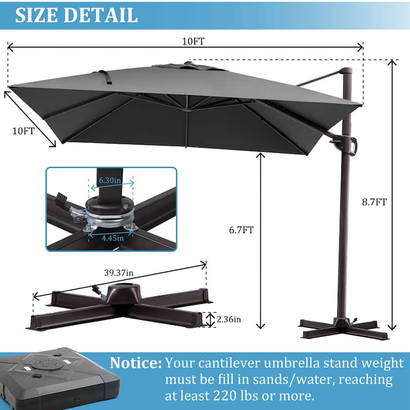 Outdoor Patio Umbrella 9 FT x 11 FT Cantilever-Offset Umbrella