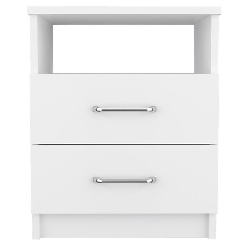 White Nightstand Side Table Superior Top with Two Drawers