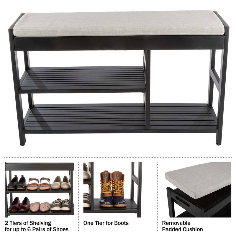 Lavish Home 3-Tier Shoe Bench with Cushioned Seat for Entryway