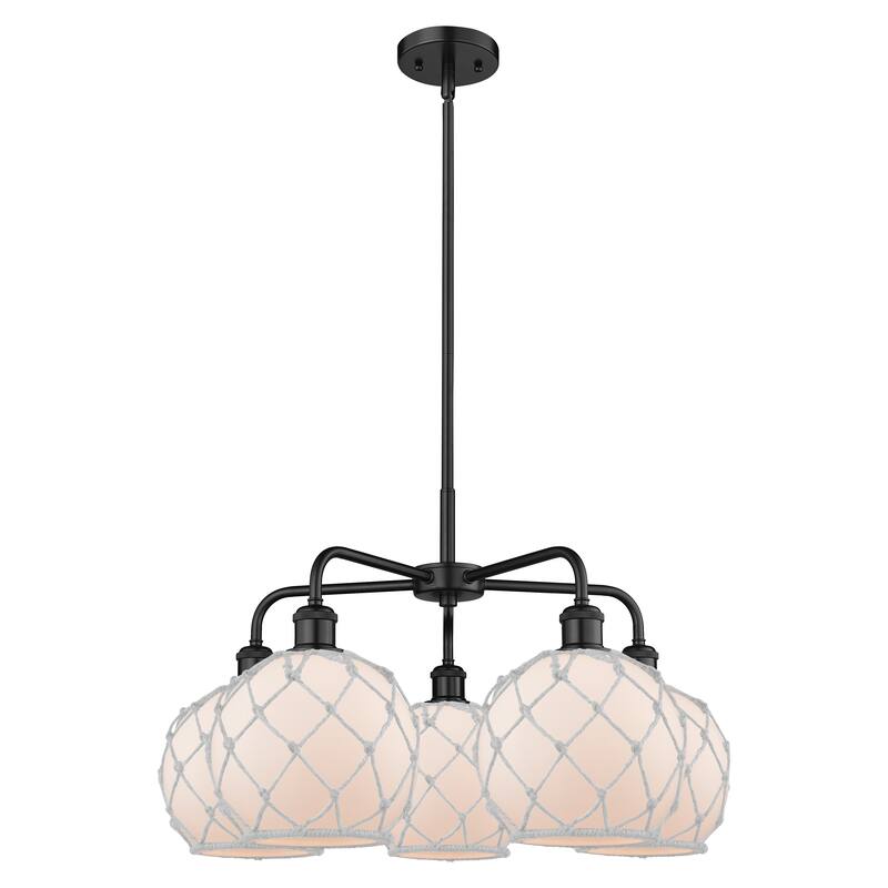 Innovations Lighting Endless Possibilities Ballston - Farmhouse Rope - 5 Light 27" Stem Hung Chandelier - White Glass with White Rope/Matte Black