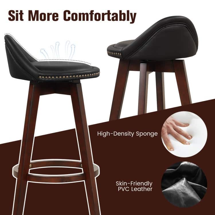 2 Pieces Cushioned Swivel Bar Stool Set with Low Back-Black - 16.5" x 18" x 34.5"