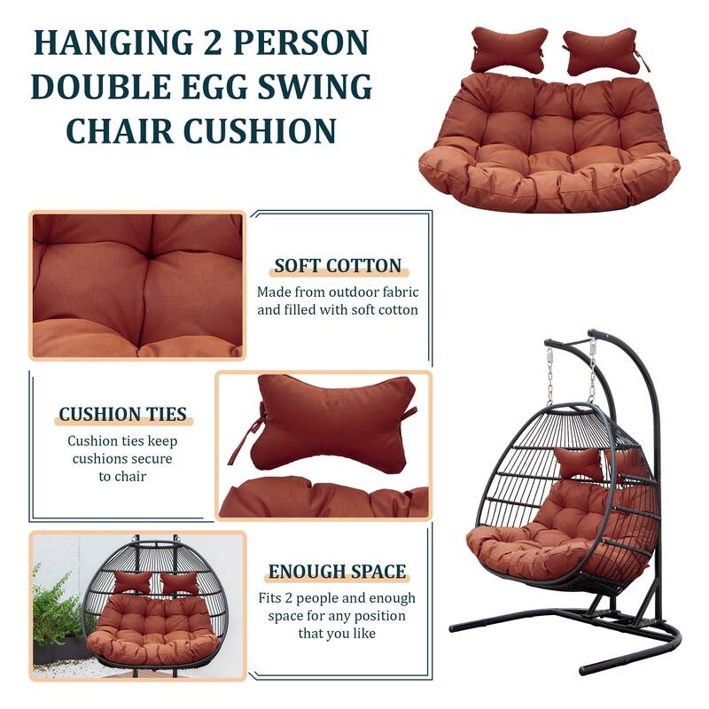 Egg Swing Chair Cushion Durable Weather Resistant Polyester Fits 2 People by LeisureMod
