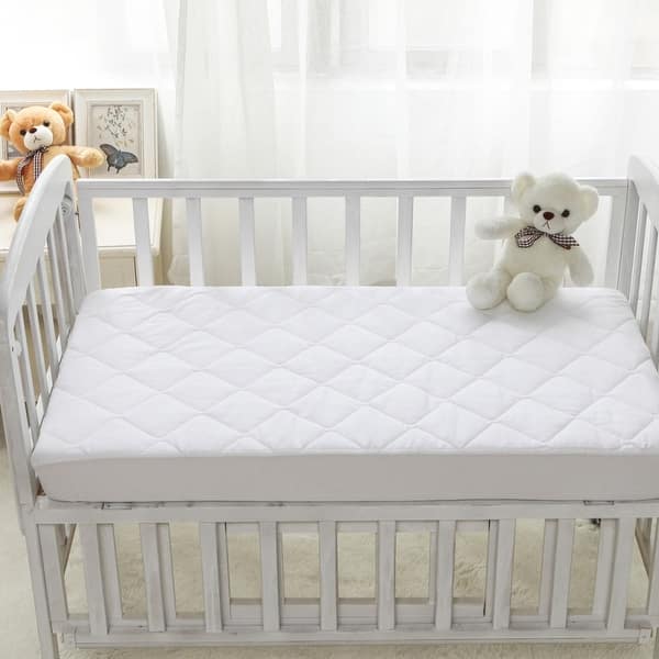 slide 2 of 4, Waterproof Portable Crib Mattress Pad, Deluxe Quilted, Fitted Mattress Topper, Breathable, Quiet Allergen Barrier, 24"x38"x9"