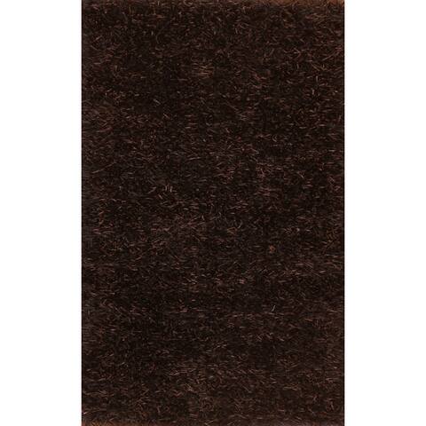 Contemporary Dark Brown Shaggy Rug Hand-knotted Home Decor Carpet - 2'0" x 3'6"