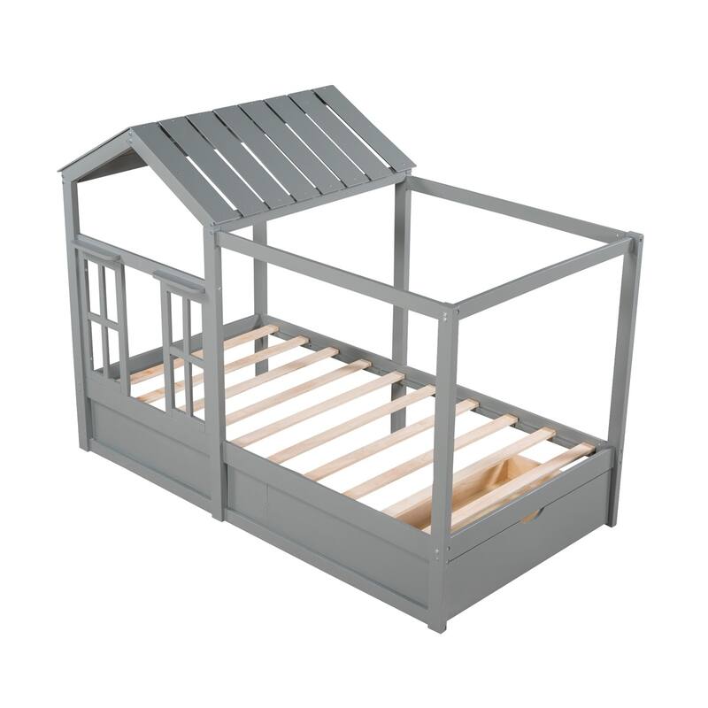 Merax House Bed with Roof, Window and Drawer