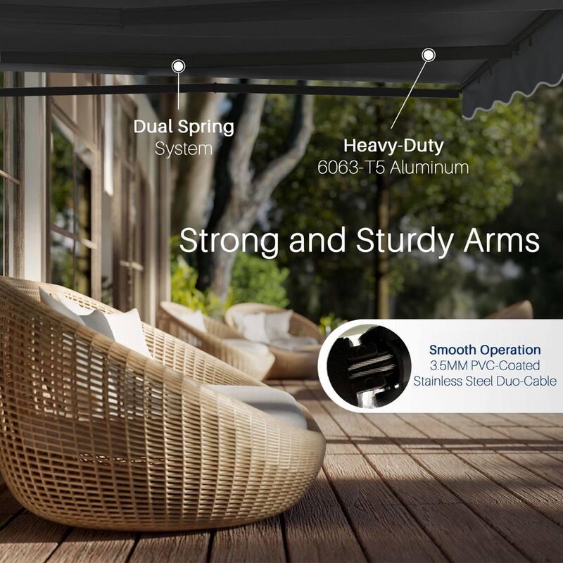 ALEKO Caribbean Manual Retractable Patio Awning - Black Frame - Onyx Black - 12 x 10 Feet
