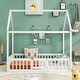preview thumbnail 3 of 6, White Full Pine House Bed with Fence, Door, Solid Construction