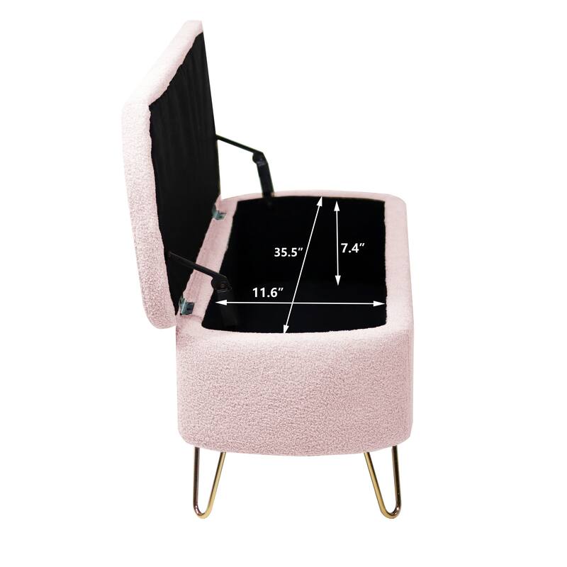 Oval Storage Ottoman Bench with Gold Legs by GDFStudio - 39.37"L x15.75"W x 15.50"H