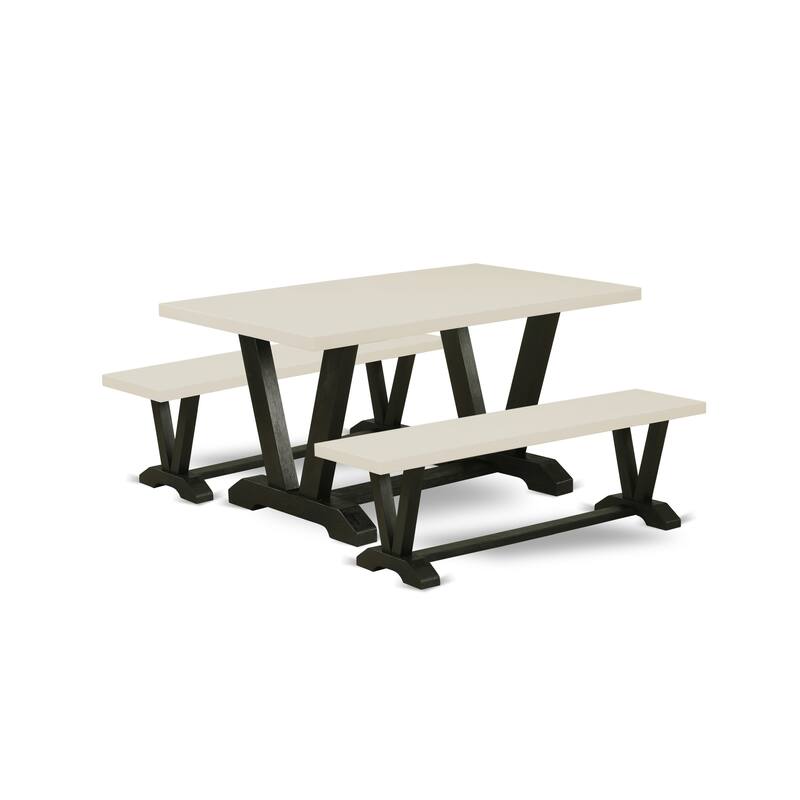 East West Furniture 3 Piece Dining Room Set - 1 Dining Table and 2 Benches(Finish Options)