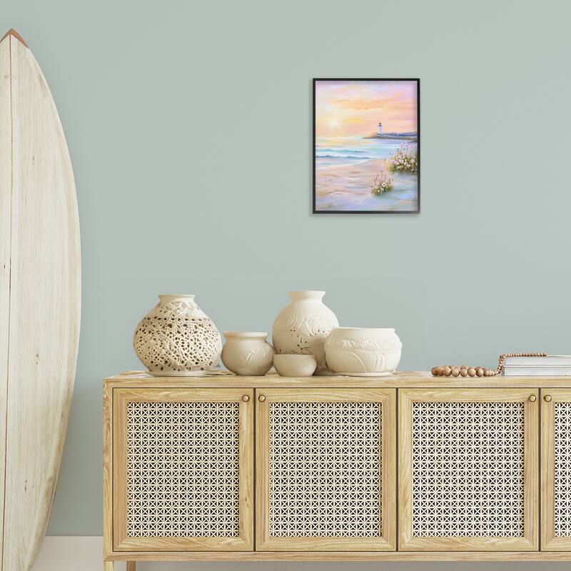 Stupell Warm Sunrise with Distant Lighthouse Framed Giclee Art Design By Arlington Prints