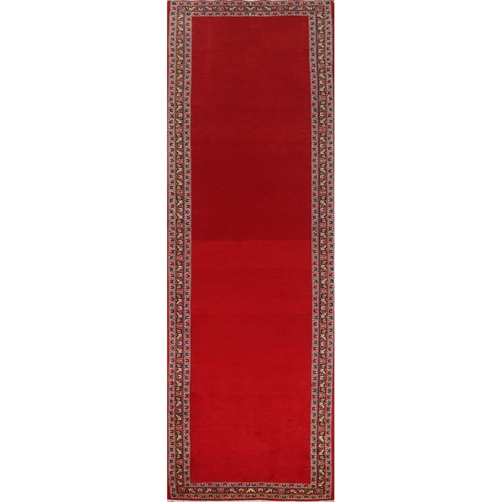 Bordered Kashan Persian Vintage Runner Rug Hand-Knotted Wool Carpet - 3'5"x 13'3"