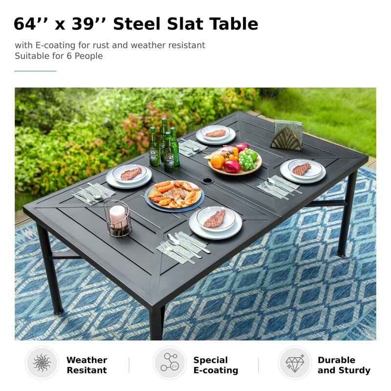MAISON ARTS 7 PCS Outdoor Patio Dining Set, 6 Steel Combo Dining Chairs and Metal Table with Umbrella Hole