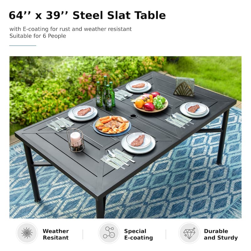MAISON ARTS 7-Piece Patio Dining Set with Metal Rectangle Table and 6 Textilene Dining Chairs