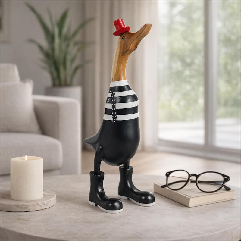 Decorative Wooden Duck Figurine Sculpture - 16.0"