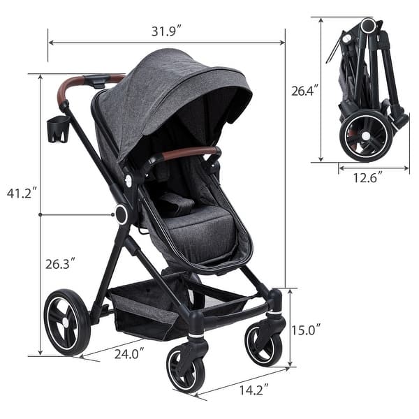 dimension image slide 1 of 2, 2 In 1 High Landscape Infant Baby Stroller - N/A