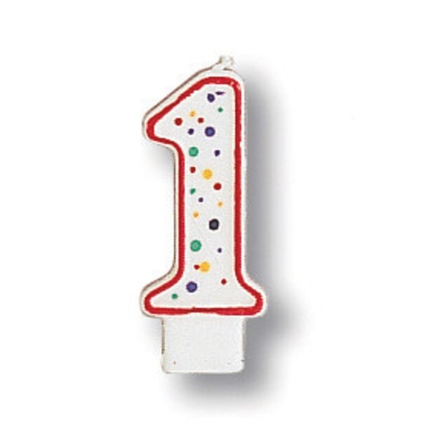 Club pack of 12 White Polka Dot Numeral "1" With Red Trim 3" - N/A